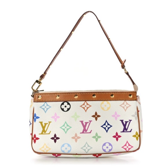 AUTHENTIC Louis Vuitton Monogram Multicolor Pochette Accessories White - Picture 1 of 16